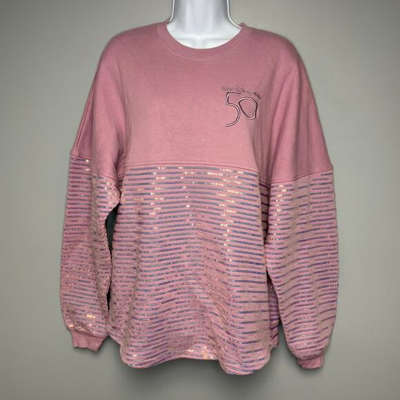 Disney Tops - Walt Disney World 50th Anniversary Spirit Jersey Pink Sequin Sweatshirt Sz M